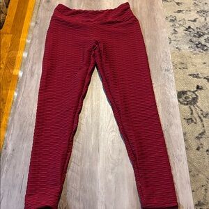 Red Textured Leggings